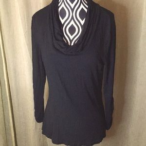Willi Smith Black Small Cowl Neck 3/4 sleeve Tee
